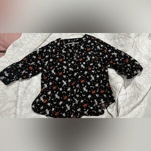 Torrid Black Halloween Blouse with Ghosts and Pumpkins